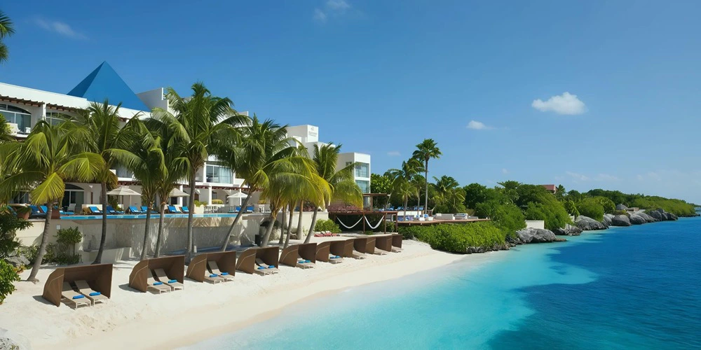 Beachfront wedding venue with pergola and palm trees at Zoëtry Villa Rolandi Isla Mujeres